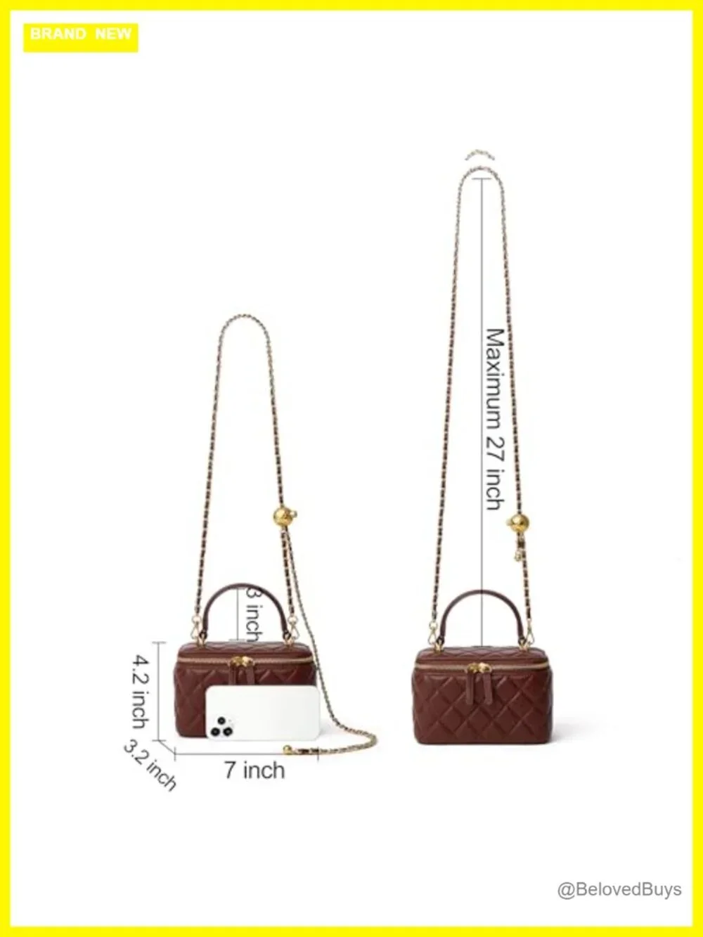 Small Quilted Box Crossbody Purse in Lambskin Leather with Chain Strap